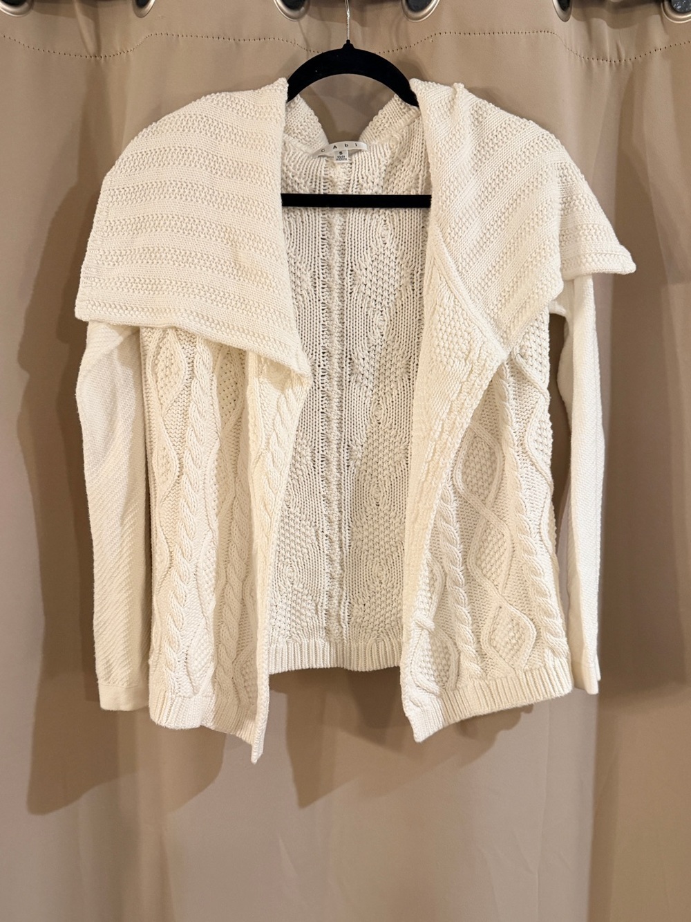 Cabi  Cable-Knit Open Cardigan Sweater with Shawl Collar